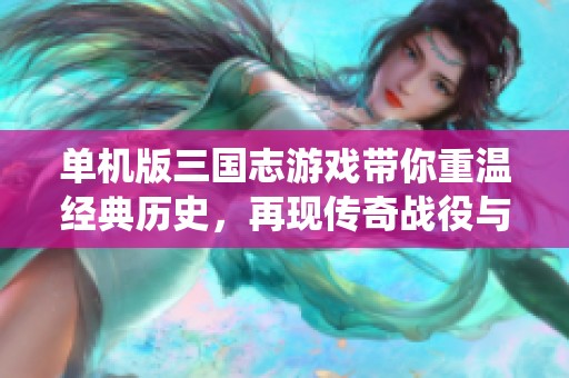 单机版三国志游戏带你重温经典历史，再现传奇战役与英雄！